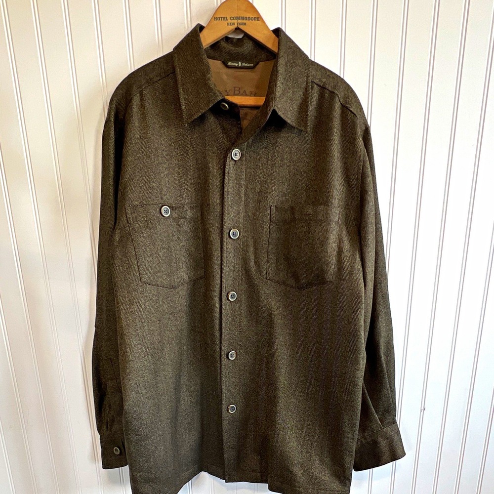 Tommy Bahama Ernest Herringbone 100% virgin wool Shirt Jacket Brown Mens M NWT
